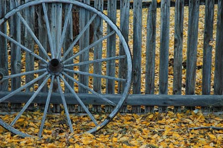 A Wagon Wheel on an Autumn Day in Montana's Nevada City